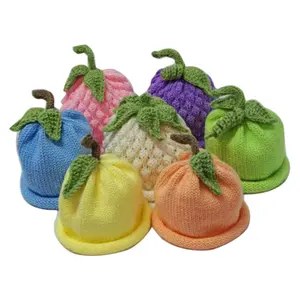 Милая вязаная шапочка с изображением винограда, груш, тыквы, арбуза, для новорожденных
