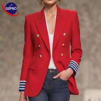 Blazer rouge croisé pour femme, style officier, avec boutons dorés motif lion, veste de costume de luxe pour femme, manteau décontracté personnalisé OEM