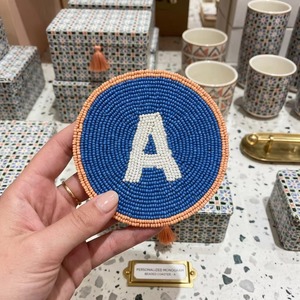 Beaded Letter A <b>Coaster</b>, Blue Seed Bead <b>Drink</b> <b>Coaster</b> with Personalized Initial Design, Table Decor, Home & Bar Gift - Product Image 3