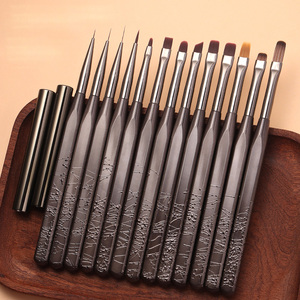 Pinceau à ongles en gel noir à manche carré, design floral, pour dessin de lignes et détails, peinture, manucure, salon, pinceaux professionnels - Product Image 2