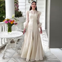 Nouvelle Robe Abaya Longue en Organza Blanc à Manches Lanterne et Patchwork 2026 pour Femmes Musulmanes – Coupe Ample, Élégante et Chic pour l'Été – Vente en Gros