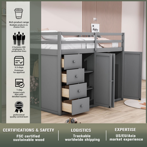 <span class=keywords><strong>Lit</strong></span> mezzanine en bois de style panneau moderne, taille standard, pour enfants, <span class=keywords><strong>avec</strong></span> armoires et tiroirs intégrés - Product Image 4