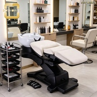 Estación de Lavado de Cabello Reclinable con Marco de Aleación y Lavabo de Cerámica Resistente a las Manchas para Salón de Belleza, Barbería, Peluquería
