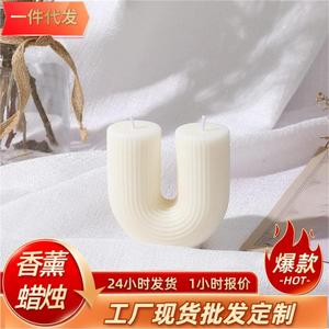 เทียนหอมรูปตัวยู ลายทาง กลิ่นกุหลาบขาว ทำจากขี้ผึ้งถั่วเหลือง ตกแต่งบ้าน ของตกแต่งวันเกิด - Product Image 5