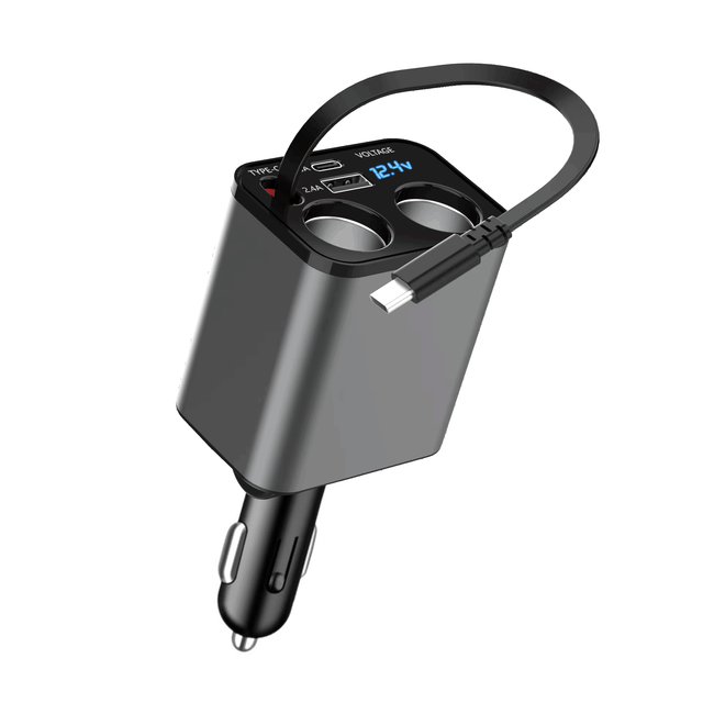 Car Cigarette Lighter Splitter ABS 90W Dual Adapter Retractable Car Charger Fast Charging 5 in 1 Mobile Phone
