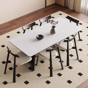 Ensemble table et chaises de salle à manger 4 pièces, plateau rectangulaire en pierre, style moderne minimaliste pour usage domestique - Product Image 4