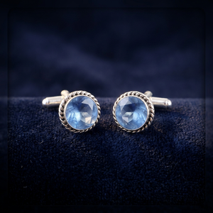 Novedad: Juego de gemelos de diseñador con gema azul tanzanita 2026, incrustados en plata de ley 925, para mujer y niña - Product Image 1
