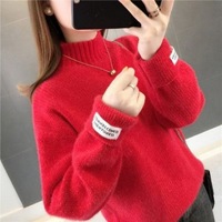Pull en mohair épais à col montant pour femme, style décontracté, coupe ample, avec appliques – Nouvelle collection hiver, vente en gros