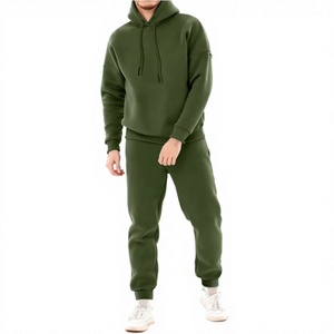 Chándal de Hombre Verde Oliva con Capucha, Cortavientos, 100% Algodón, Manga Larga, Color Sólido, Informal, con Bolsillos Laterales, Cintura Elástica, para Invierno - Product Image 1