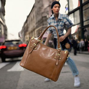 Sac à main pour femme en cuir véritable, fermeture à glissière, grande capacité, bandoulière simple, sac fourre-tout pour un usage quotidien - Product Image 2