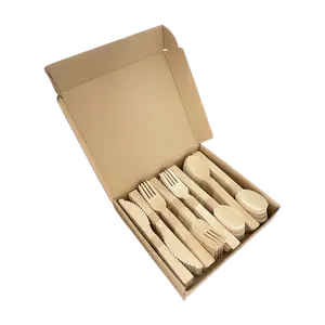 Eco Friendly Compostable Pre Rolled Bamboo Cutlery Disposable Knife Fork Spoon Set