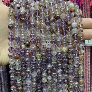 Perles de pierres de guérison 6/8/10 mm – Quartz fantôme violet, Aventurine rose, Lepidolite mélangée – Perles de pierres précieuses en vrac pour la fabrication de bijoux - Product Image 1