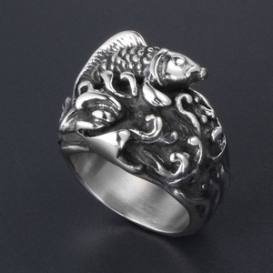 Chinese Style Koi Fish Wave <b>Men</b> Women Unisex <b>Titanium</b> Steel <b>Ring</b> Party Jewelry SA463 - Product Image 2