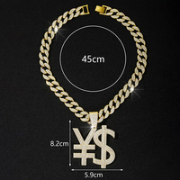 Collier Hip Hop avec pendentif lettre brillant en diamant, symbole du dollar américain et du yuan, pour danseurs hip-hop