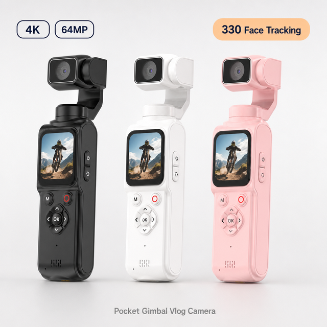 4K Handheld Gimbal Camera Vlog Camera with 330 Degree Face Tracking 64MP Touch Screen WiFi for Travel Sports