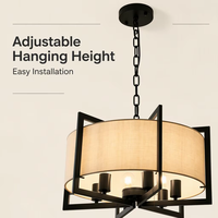 Lampe suspendue vintage industrielle E27 en fer forgé avec abat-jour en tissu de lin, hauteur réglable, finition lin noir pour îlot de cuisine ou bar