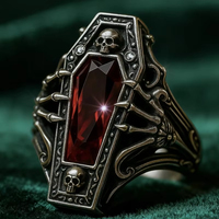 Anillos al por mayor ZhuQian para el Festival de Halloween, para mujer y hombre, góticos, oscuros, con forma de ataúd negro, circonita roja tallada, joyería rock.