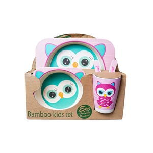 Karikatür hayvanlar unicorn dinozor baskılı çevre dostu 5 adet bebek bambu çocuk gıda-güvenli yemek Fiber bambu yemeği çocuk seti - Product Image 2