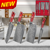 Ensemble de couteaux de cuisine japonais en acier Damas VG10 à 67 couches avec manche rouge G10, coffret cadeau inclus