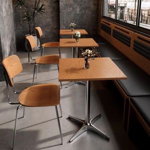 Muebles Comerciales de Estilo Retro para Hostales Juveniles, Mesa y Sillas de Madera con Patas de Acero Inoxidable, Muebles Comerciales para Bares y Restaurantes - Product Image 1