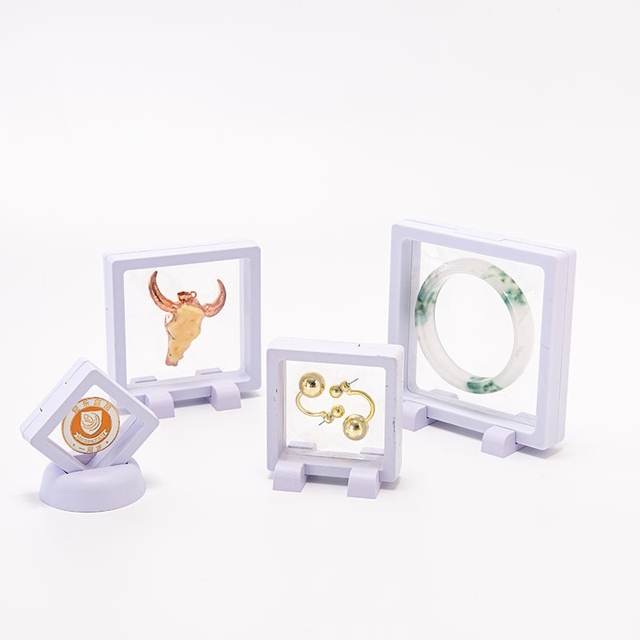 Custom Logo 9x9cm 3D Floating Box Frame Round Base Coin Jewelry Display Case Organization Shadow Box Pouches Packaging Display