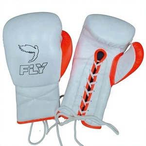 Gants de boxe Fly blancs et orange à lacets en cuir respirant pour adultes – Équipement d'entraînement – Gants de boxe Winning – No Boxing No Life - Product Image 1