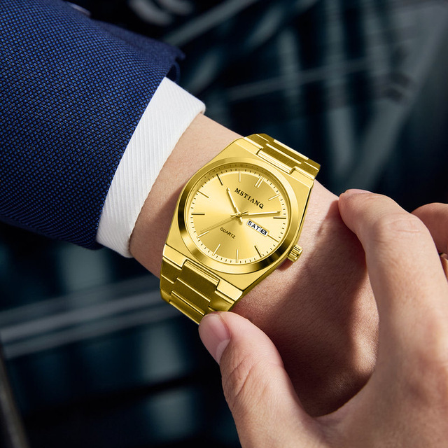 Gold Luxury Watch for Men Ultra-Thin Quartz Watch Luminous Stainless Steel Band Alloy Case New Brand Men's Watch Custom logo