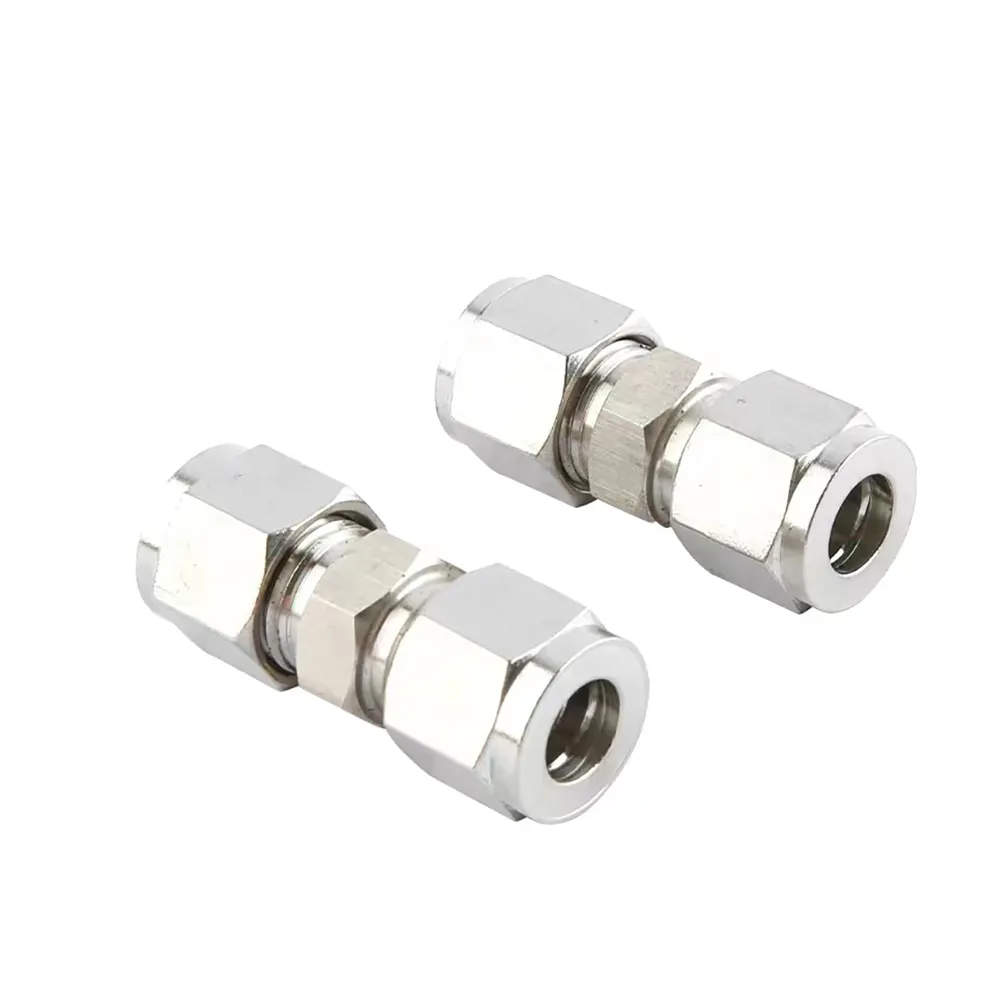 Professional Stainless Steel 304 316L Compression Straight Connector 2mm to 50mm Double Rings Tube Fittings