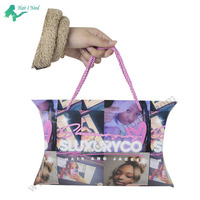 Boîte à oreiller de luxe personnalisée avec logo pour extensions capillaires, avec poignée en ruban, pour l'emballage de perruques et de produits capillaires professionnels