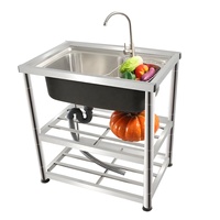Vente en Gros Lavabo Moderne sur Pied en Acier Inoxydable, Meuble Vasque Présentoir pour Balcon, Jardin Extérieur, Table Évier de Cuisine