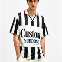 Camiseta de Rugby de Poliéster para Hombre, con Rayas, Cuello en V, Cuello en Contraste, Corte Cuadrado, Estilo Retro, Malla Deportiva, Sublimación, Logotipo Personalizado