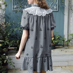 Gaun Gadis Manis Kisi Hitam dan Putih Gaya Kuliah Gaun Wanita Vestidos Casuales De Mujer Musim Panas - Product Image 2