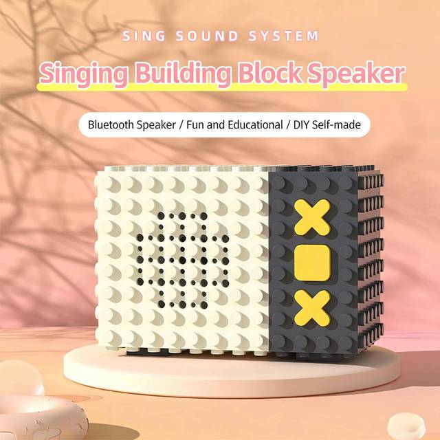 Cute Building Block Bluetooth Speaker Mini Wireless Stereo Educational DIY Toy Long-Lasting Battery Ideal Kids Gift & Home Decor