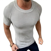 Pull en maille acrylique européen et américain pour homme, coupe ajustée, couleur unie, respirant, à manches courtes, collection printemps-été