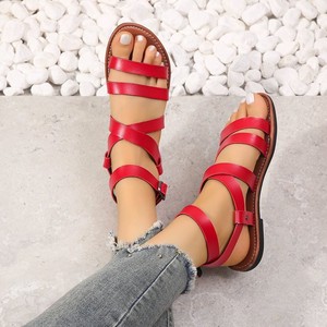 Sandalias Planas de Gladiador para Mujer, con Múltiples Tiras y Hebilla en el Tobillo, Punta Abierta, Sandalias Casuales de Verano para la Playa - Product Image 2