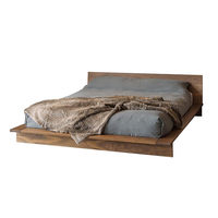 Lit plateforme bas en bois massif de pin japonais, style Wabi-Sabi, durable et assemblable, pour chambre principale et gîte, grand lit