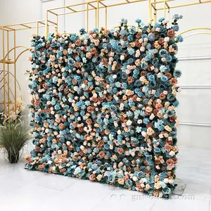 GNW Wholesale Flower Wall Luxury Wedding Decorative 3D Rolled Up Blue Artificial Decorative Flowers And Plants