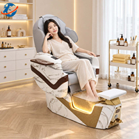 Fauteuil de pédicure électrique à motif marbre, base mobile, massage du dos, bain à remous, remplissage et vidange automatiques, éclairage LED pour salon de beauté