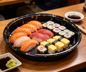 Boîte à <span class=keywords><strong>sushi</strong></span> ronde en plastique PET jetable de qualité alimentaire personnalisée pour la vente en gros, avec couvercle, pour salade, pain, <span class=keywords><strong>sushi</strong></span> - Product Image 2