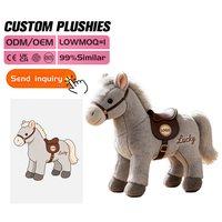Peluche Cheval Gris Personnalisable avec Logo, Jouet en Peluche Doux pour Enfants, Cadeau d'Anniversaire avec Selle