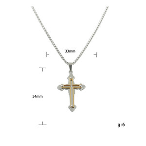 Men's Stainless Steel <b>Cross</b> Pendant Necklace With Gold Inlay And Crystal Center Geometric Design For Punk Retro Style - Product Image 5