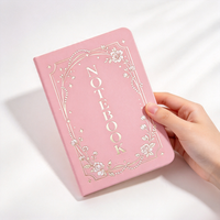 Buku Catatan Kulit PU Pink A5 Kustom, Jurnal Bingkai Bunga Mawar Foil Emas Elegan, Hadiah