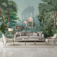 Papier peint mural auto-adhésif imperméable, décoration murale moderne pour la maison, paysage de jardins moghols, cygnes, forêt, lac