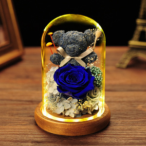 Rose éternelle <span class=keywords><strong>fleurs</strong></span> préservées <span class=keywords><strong>mousse</strong></span> ours fête des mères éternelle fleur préservée pour toujours Roses dans un dôme de verre - Product Image 5