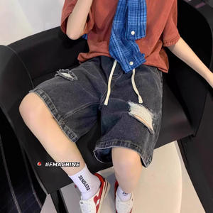 Shorts en velours côtelé déchiré pour homme, style urbain, tendance américaine, respirant, mi-longueur (5/10 pouces), décontracté et ample pour l'été - Product Image 3