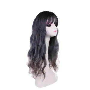 Ombre Grey Blonde Color Long Wave Glueless Wig High Quality Synthetic Wig With Scalp