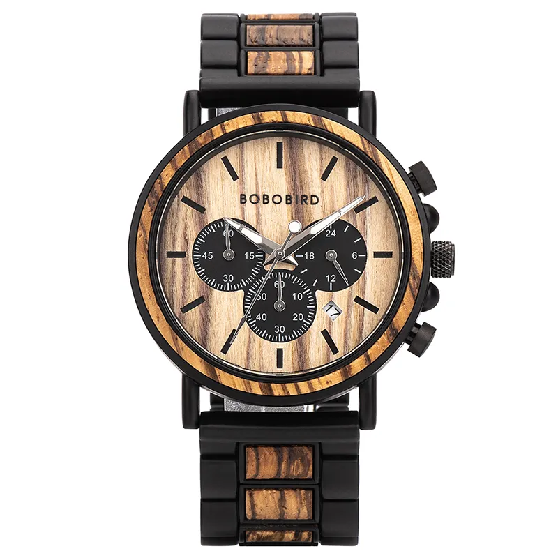 BOBO BIRD Wood and Stainless Steel Luminous Hands Stop customize your own watch Mens Watches Chronograph Wristwatches