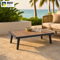 Table basse d'extérieur en WPC avec plateau à lattes et structure en acier galvanisé, table basse de patio, table de jardin, table de terrasse