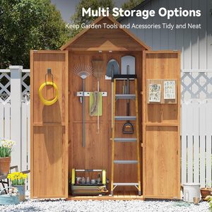 Caseta de Jardín de Madera con Doble Puerta, 73x39x169cm, 2 Estantes Extraíbles, Techo Impermeable, Armario de Almacenamiento Exterior para Patio - Product Image 5