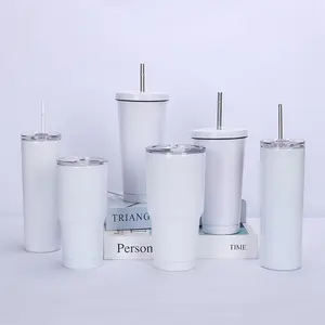 DIY Double Wall Vacuum Insulated Stainless steel Heat Transfer sublimation blanks 20oz skinny tumbler With metal straw